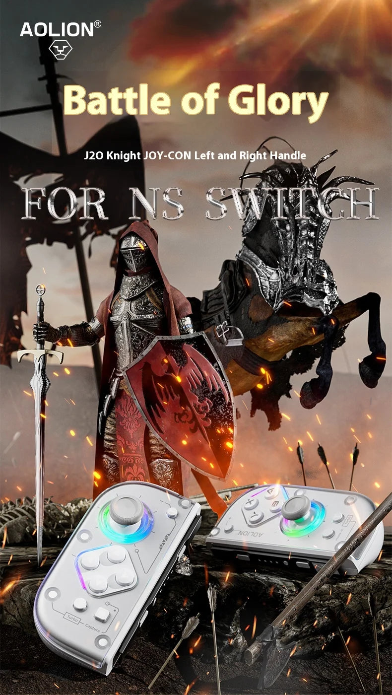 Aolion J20 Wireless Knight Gamepad für links und rechts, RGB-Bewegungssensor, Hall-Joystick für Nintendo Switch 1/2, Controller-Zubehör 