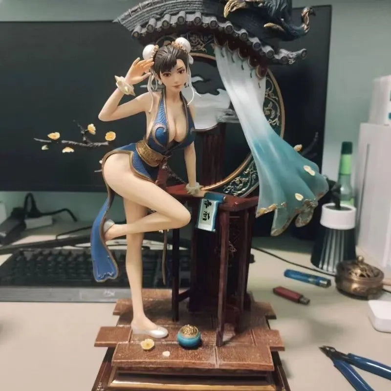 In Stock Street Fighter Chun-Li Blue Cheongsam Style Pvc Statue (Domestic Version) 1/4 Big Model Desktop Ornament Collectibles