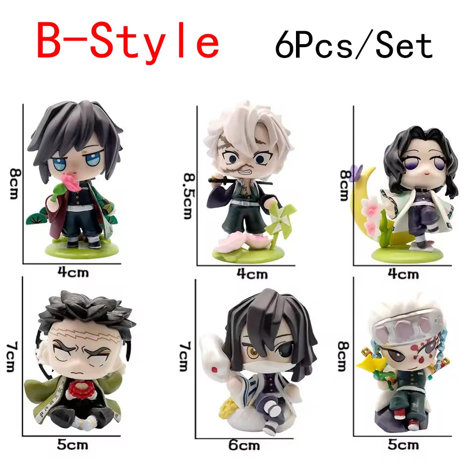 Anime 6Pcs/Set Q Version Demon Slayer Figurine  Boxed Model Ornament Accessory Cartoon Movability Kits Mascot Kid Toy Gift