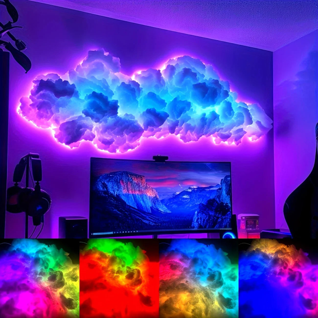3D Thunder Cloud Led Night Light Usb Powered Led Cloud Ceiling Kit With Cotton Clouds Child Gaming Room Decoration 1M Rgb Strip