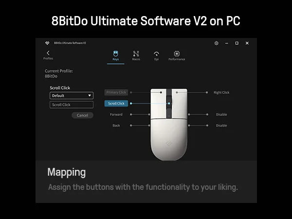 8BitDo Retro R8 Maus mit PAW 3395 Optischem Sensor DPI 26K, Kabellose 4K Polling Maus mit Ladestation, Programmierbare Tasten