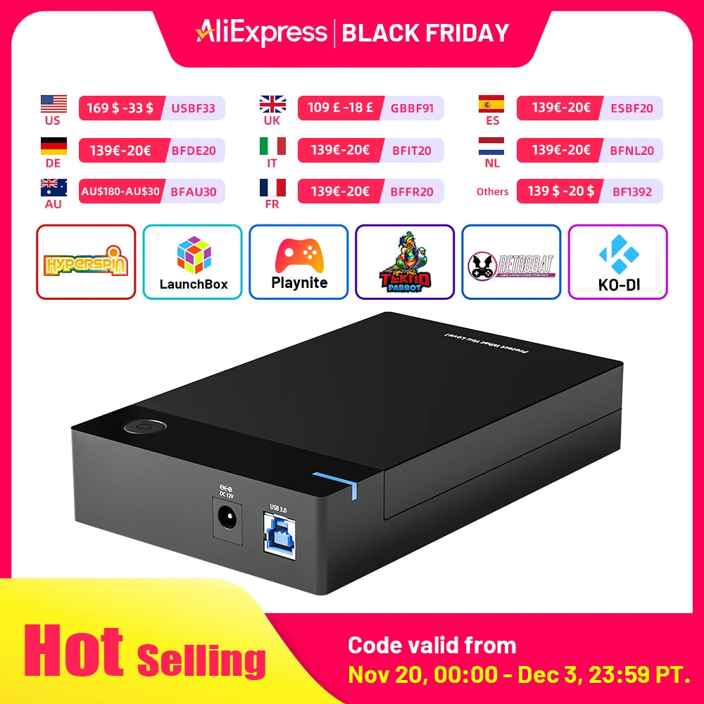 Super Console12T HDD with Hyperspin Launchbox Retrobat Playnite TeknoParrot for PS3 PS2 PSP WII WIIU with 86000+ Games Hard Disk