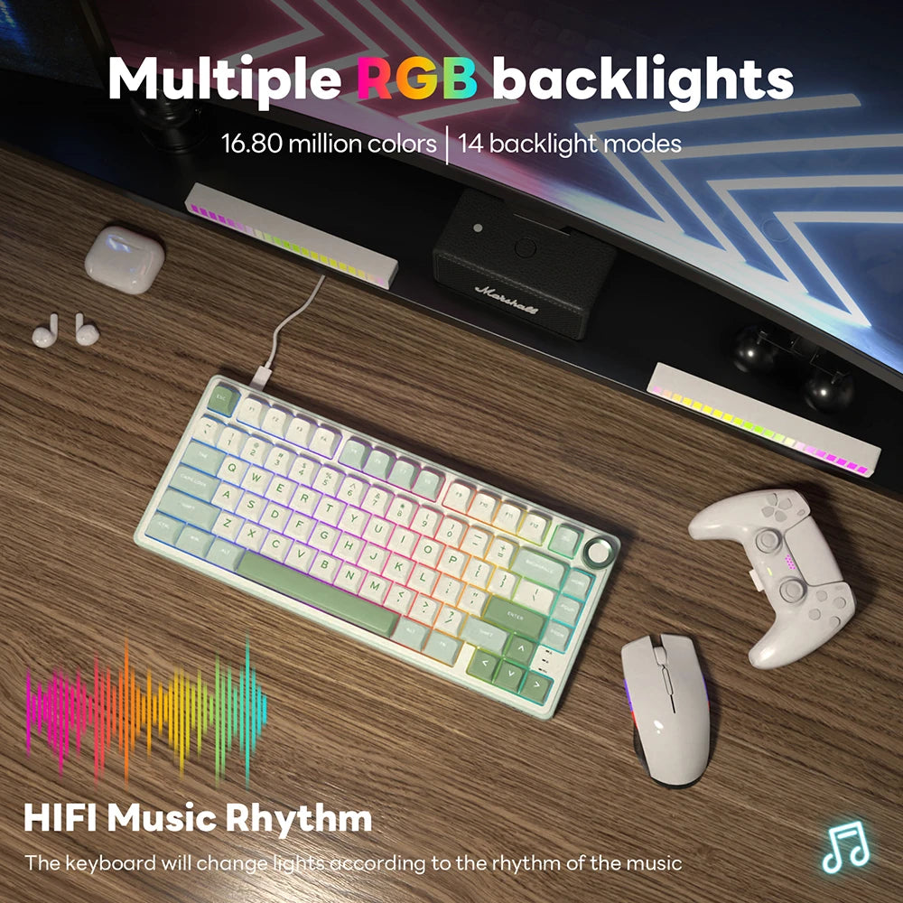 RK Royal Kludge R75 Gasket Kabelgebundene mechanische Tastatur mit 80 Tasten, RGB-Hintergrundbeleuchtung, Hot-Swap-fähige spanische Gamer-Tastatur, MDA-PBT-Tastenkappen