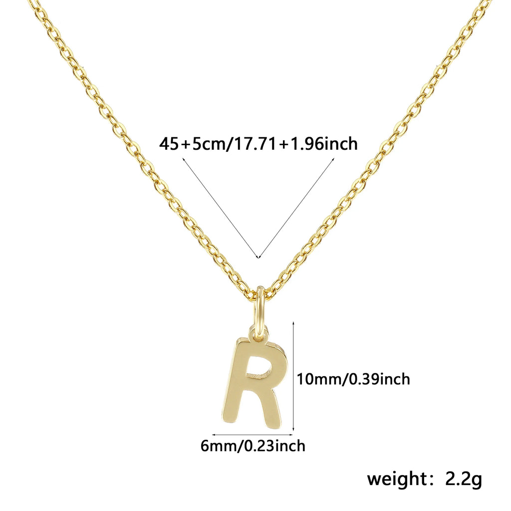Brass " A-Z " Minimalist Capital Pendant Necklace 18K Real Gold Plated Alphabet Initial Letter Name Jewelry For Women Gift