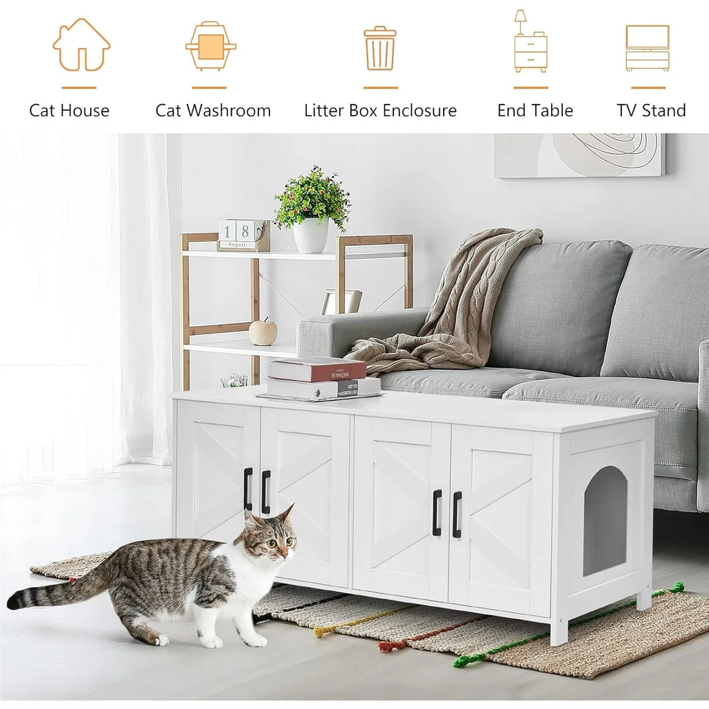 Cat Litter Box Enclosure For 2 cats, Litter Box Furniture Hidden  Double Room,Wooden Cat Washroom Furniture,Cat Hous