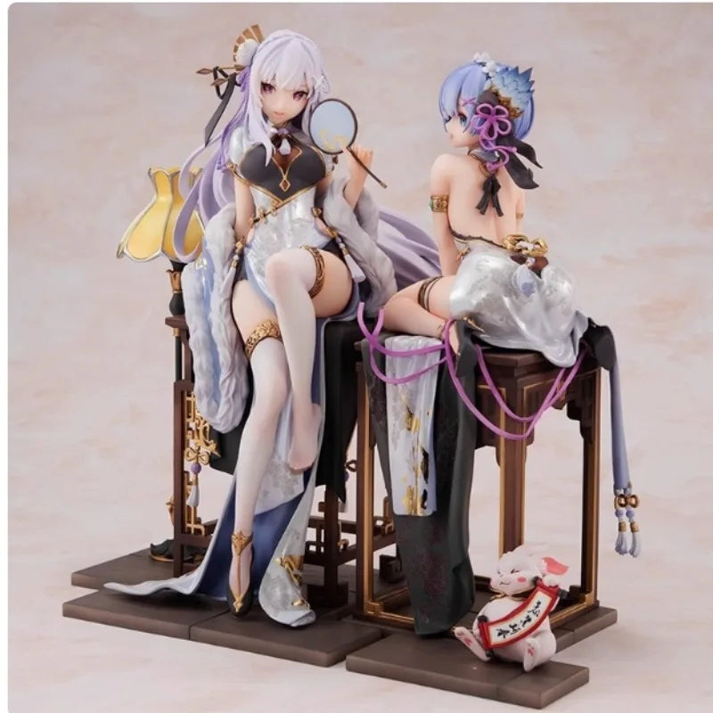 Re:Life in a different world from zero Cheongsam Emilia 24CM Cheongsam Rem 24CM Elegant Girl Figure Model Anime Collection