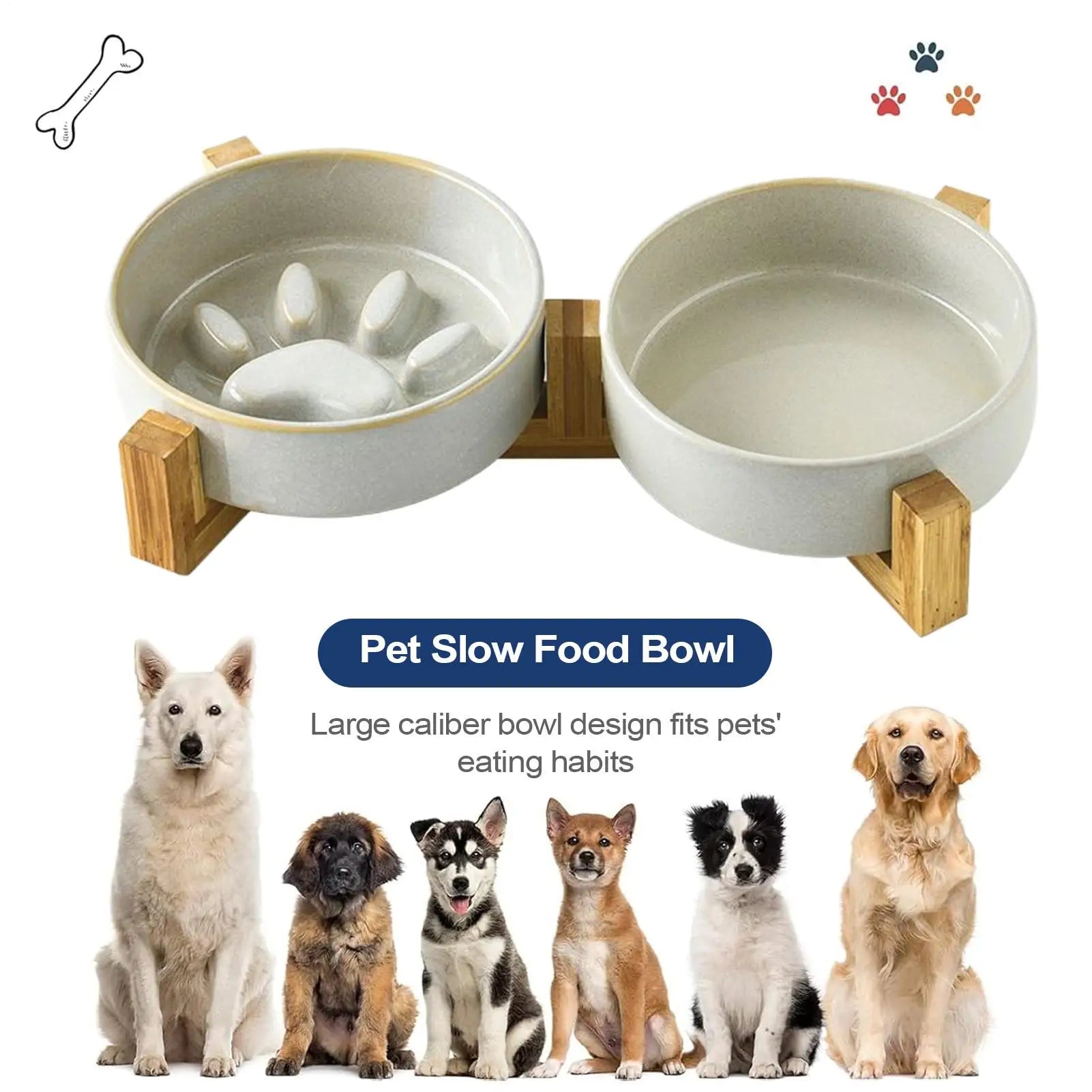 Hundenapf mit langsamer Fütterung, Keramik, rutschfest, niedliche Pfotennäpfe mit Ständer, Haustierbedarf für Katzenfütterung, Wasserversorgung, Heimhof