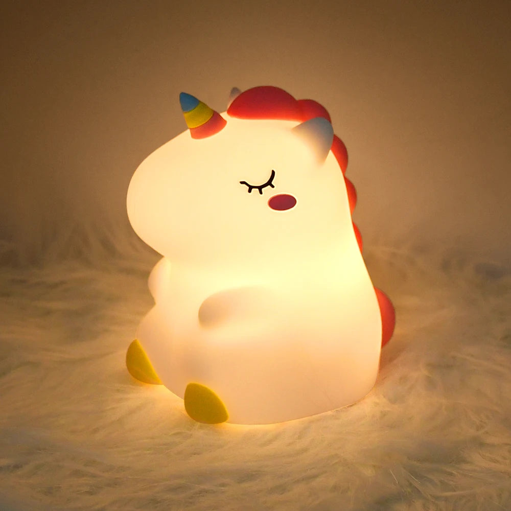 unicorn Cute Silicone LED Night Light For Kids children USB Rechargeable Cartoon Animal bedroom decor Touch Night Lamp for gifts