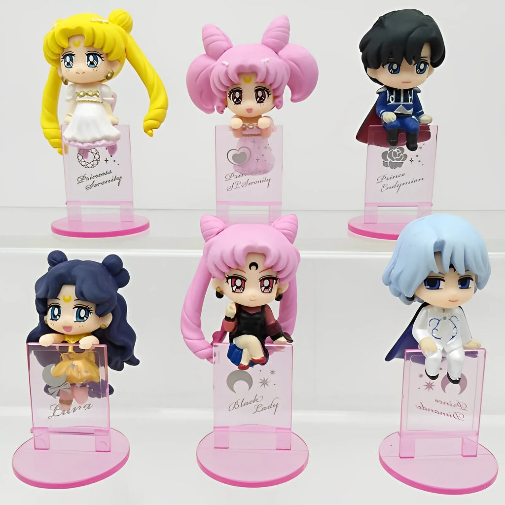 Ochatomo Series Sailor Moon R Night & Day Pvc Figures Toys 6pcs/set Serenity Black Lady Small Lady Chiba Mamoru Diamond Toy Gift