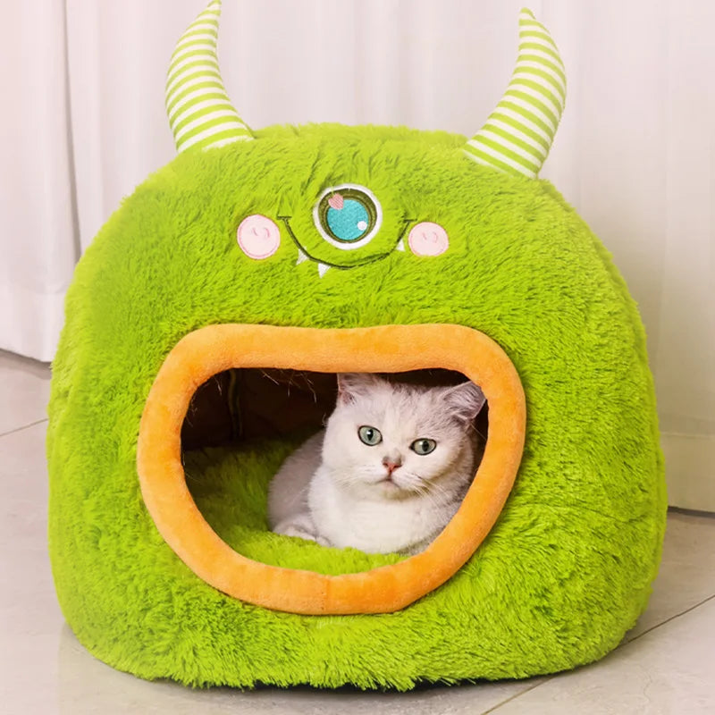 Fully Enclosed Safe and Cozy Cartoon Monster Pet Bed for Dogs and Cats Four Seasons Universal Soft and Warm for Winter Cat House