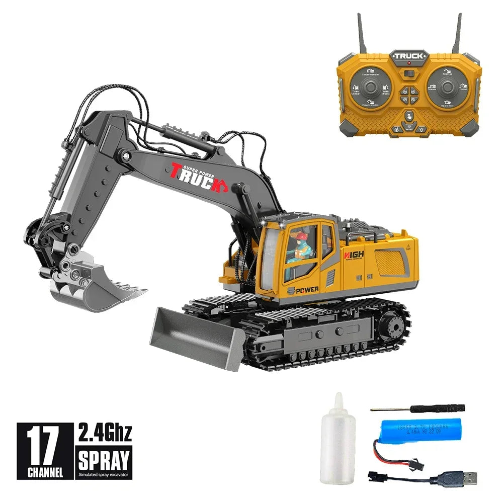 Rc Excavator Cars Trucks Alloy Bucket 17Channel Dumper Spray Truck 1/18 Simulation Engineering Electric Vehicles for Kids Boys
