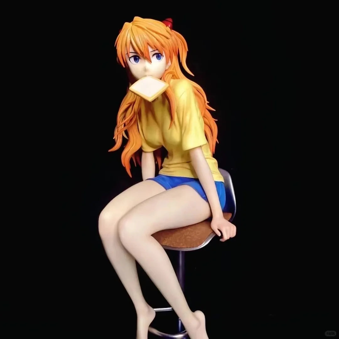 Asuka Sitting Position Bread Gk Model Handmade Animation 2D Beautiful Girl Desktop Chassis Collectible Anime Figurine