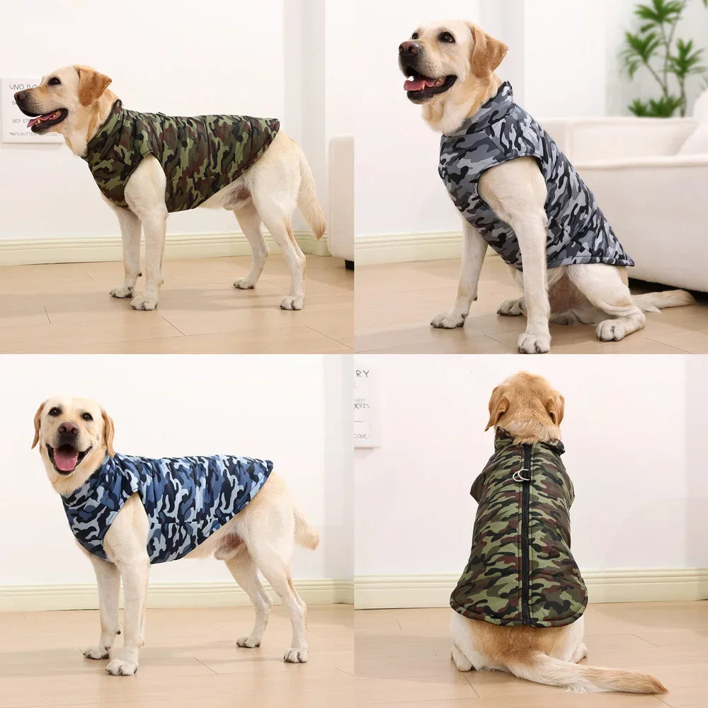 Winddichte Hundekleidung für kleine, mittelgroße und große Hunde, Katzen, Winterwelpen, Camouflage-Print, warme Kleidung, Golden Retriever-Kostüme
