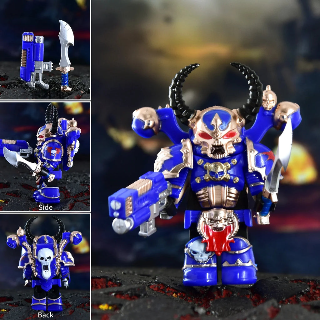 Warhammer 40k Chaos Space Marine Action Figure - Black Legion, Green Eye Lens, Spiked Armor, Combi-Bolter, Collectible Miniature