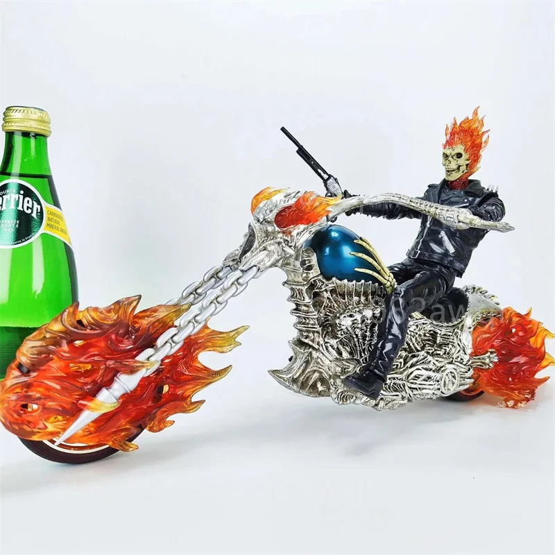 Ghost Rider with Motorcycle Figure 85th Anniversary Lighting Flame Glowing Luminous Collection Figura Model Toys Gifts 38CM
