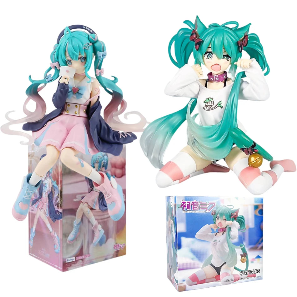 11/14cm 2pcs Anime Figurine Sitting Posture Cat Ear Hatsune Miku Action Model Pvc Toy Collection Desktop Accessories Gift