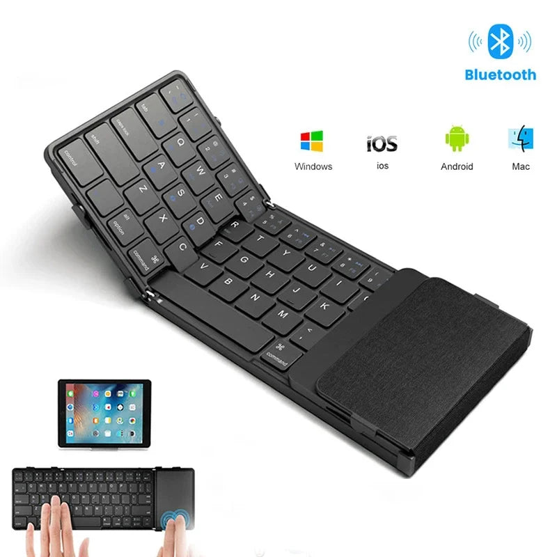 Foldable Wireless Bluetooth Keyboard Rechargeable Folding Portable Keyboards for PC Mac Smartphone Windows iOS Android