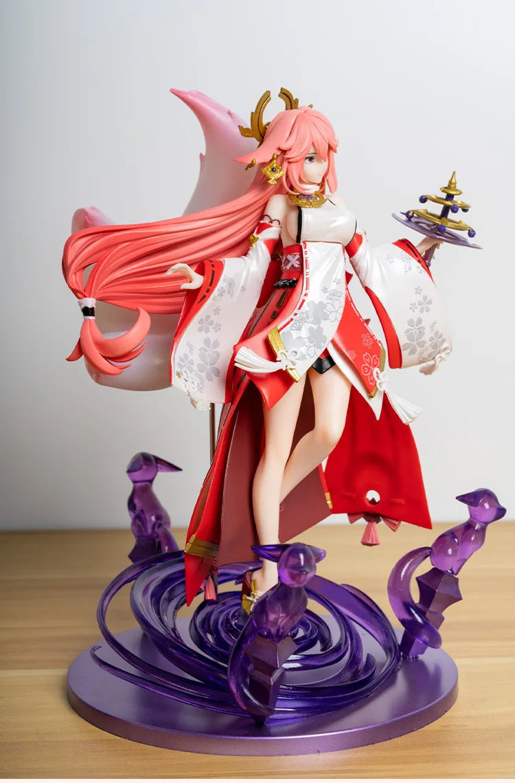24cm Anime Figure Genshin Impact Gk Yae Miko Fox Pvc Action Figurine Desktop Ornament Decoration Model Statue Toys For Kids Gift