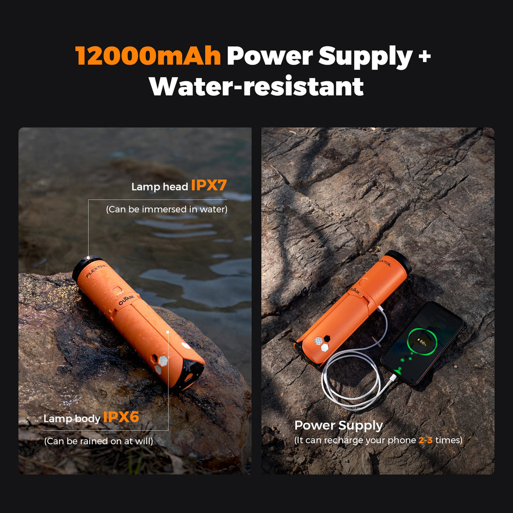 FLEXTAIL EVO LANTERN - FLEXTAIL x OUTASK Telescopic Magnetic Camping Lantern with 12000mAh Battery, IPX6/IPX7 Waterproof