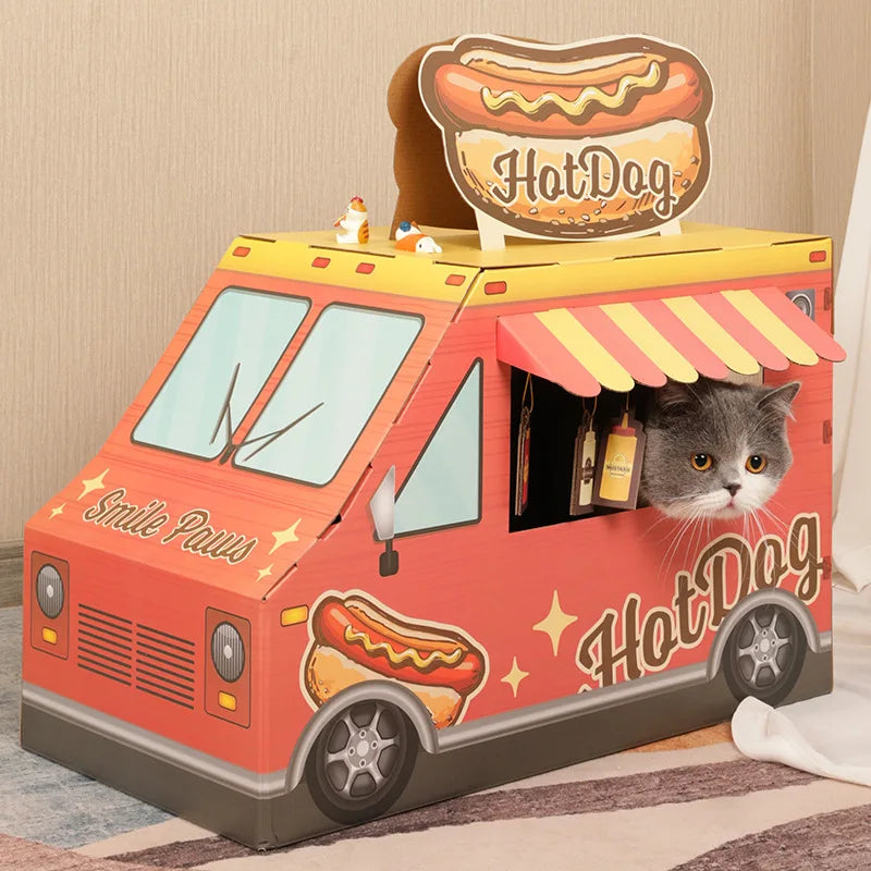 Cute Cat Scratcher House Pet Dog Claw Scratching Board Bed Japanese Korean Milk Car Cardboard Box Cat Bed with Catnip Pet Supply