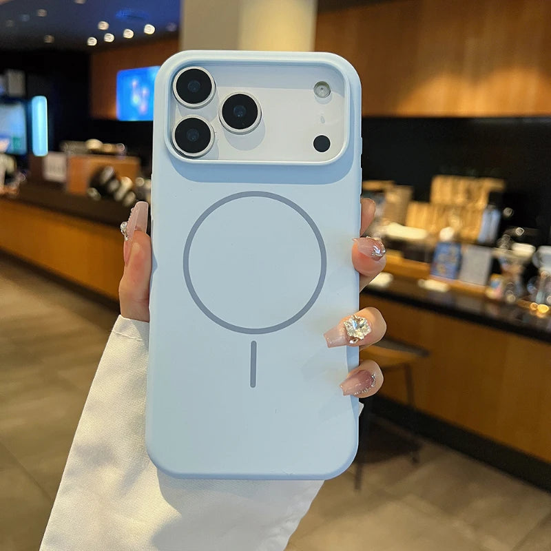 For Magsafe Magnetic Wireless Charging Luxury Solid Color Liquid Silicone Phone Case For iPhone 17 Pro Max Air Bumper Back Cover