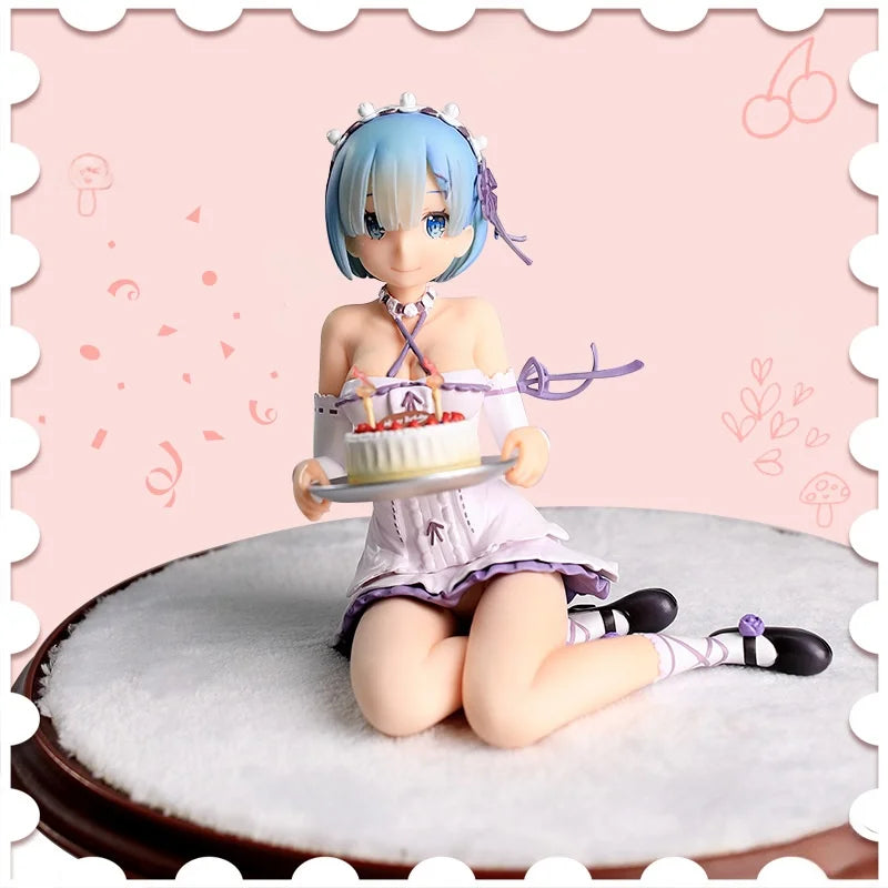 Anime Figure Rem Ram Emilya Cuter Case Model Q Version Collectible Static PVC Model from Zero Begining in Another World Life