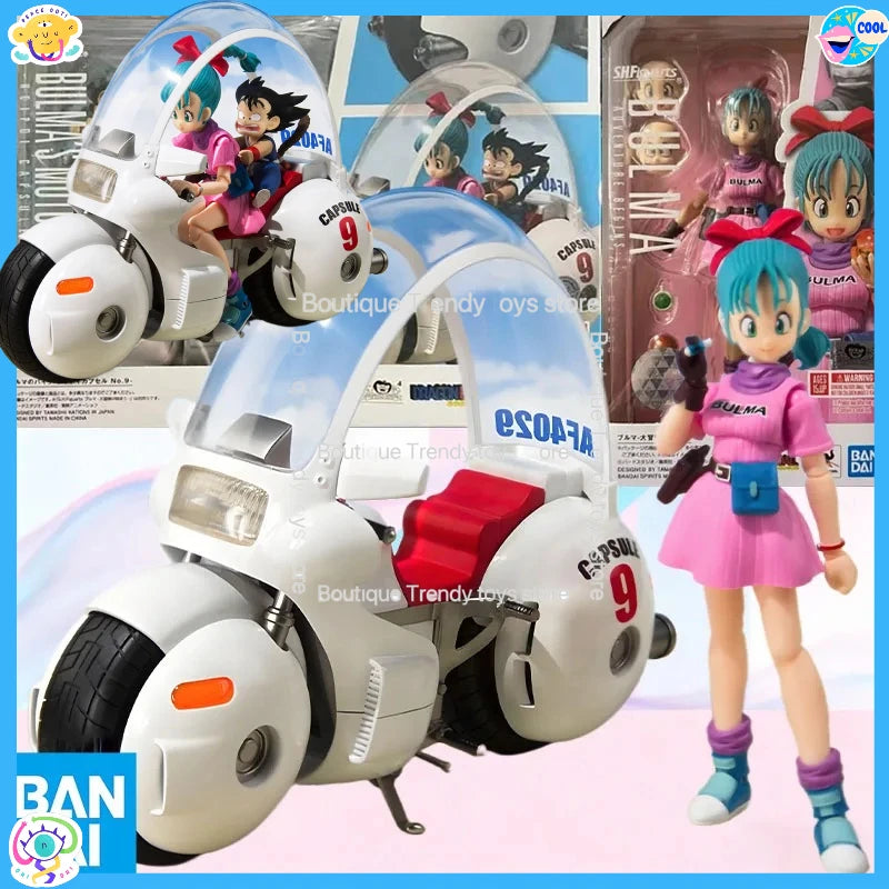 In Stock BANDAI Original S.H.Figuarts DRAGON BALL BULMA  AND MOTORCYCLE SHF Action Figure Model Gift for Kids Foam Box Packaging