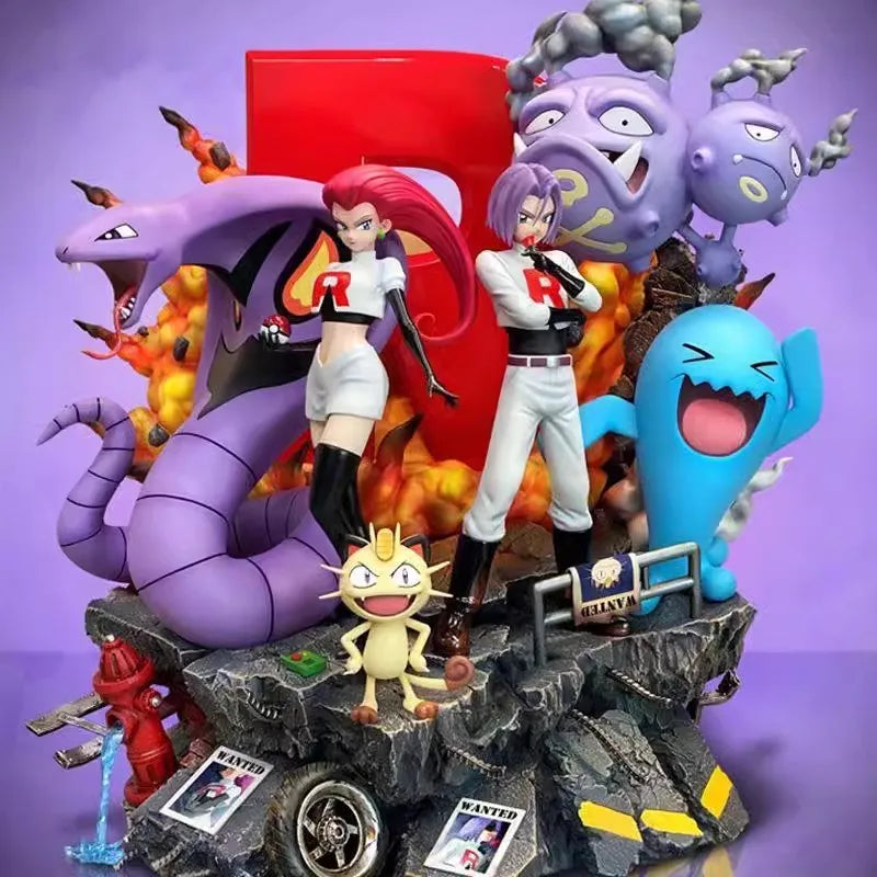 41cm Pokemon Evolution Figure Anime Figures With Led Light Statue Ash Ketchum Figures 38cm Egg Rocket Team Collection Model Toys