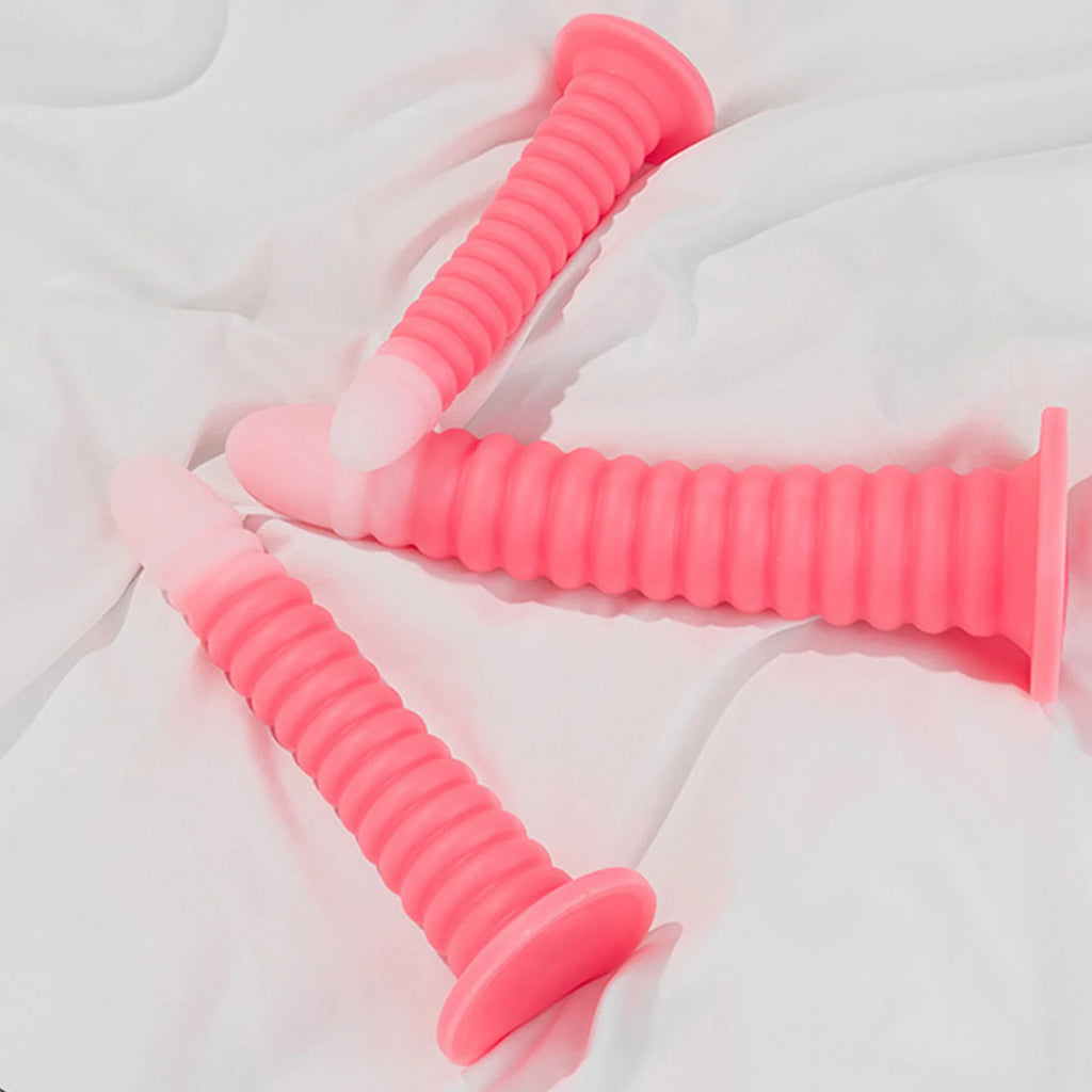 Gradient Pink Anal Plug Massager With Threaded Suction Cup Rear Multi-size Unisex Extra Long Anal Plug Adult Erotic Sex Toys