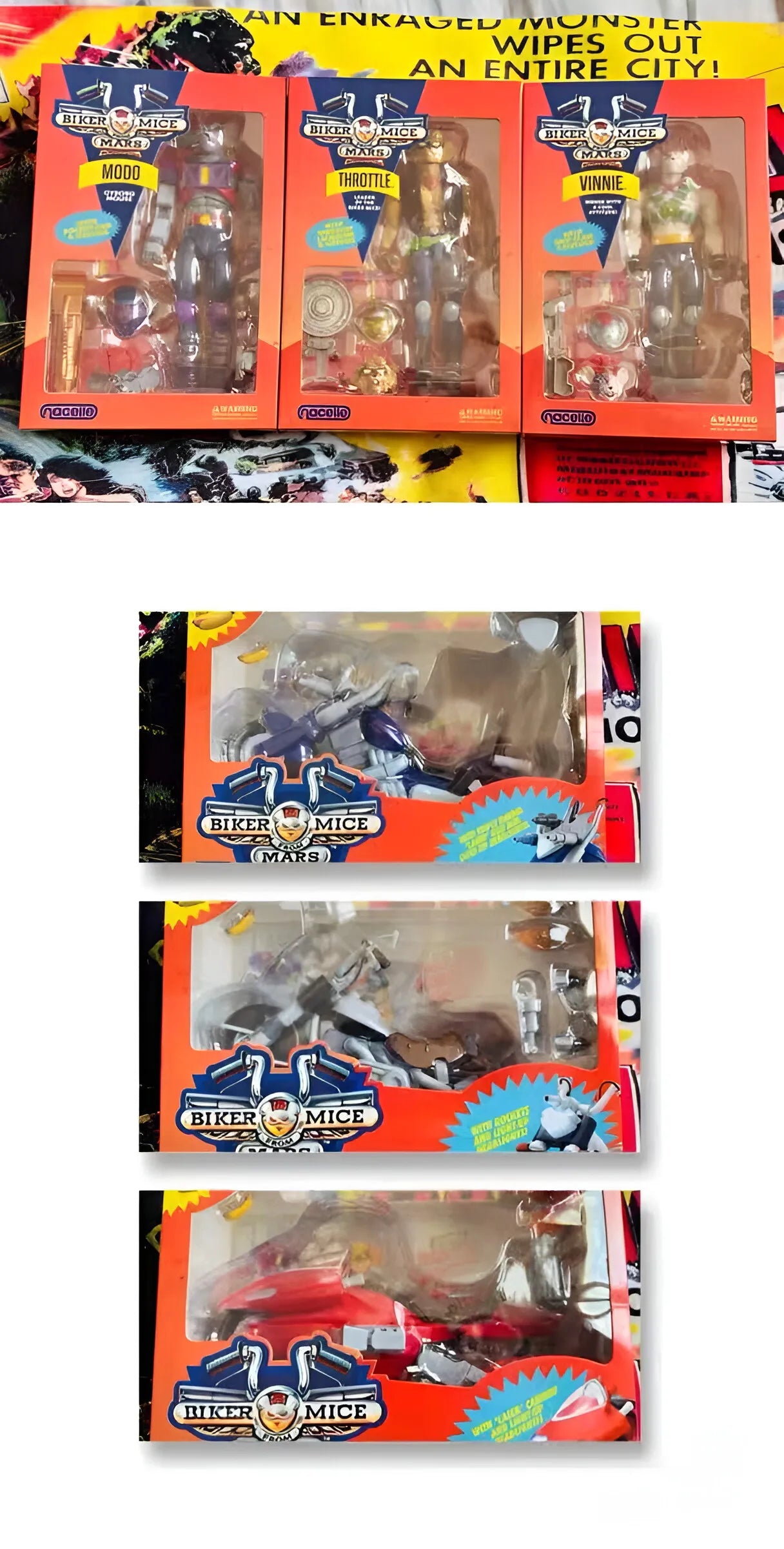 In Stock Biker Mice From Mars Anime Figure 1:12 16cm Throttle Vinnie Modo Three Person Set Action Figure Toys Kid Christmas Gift