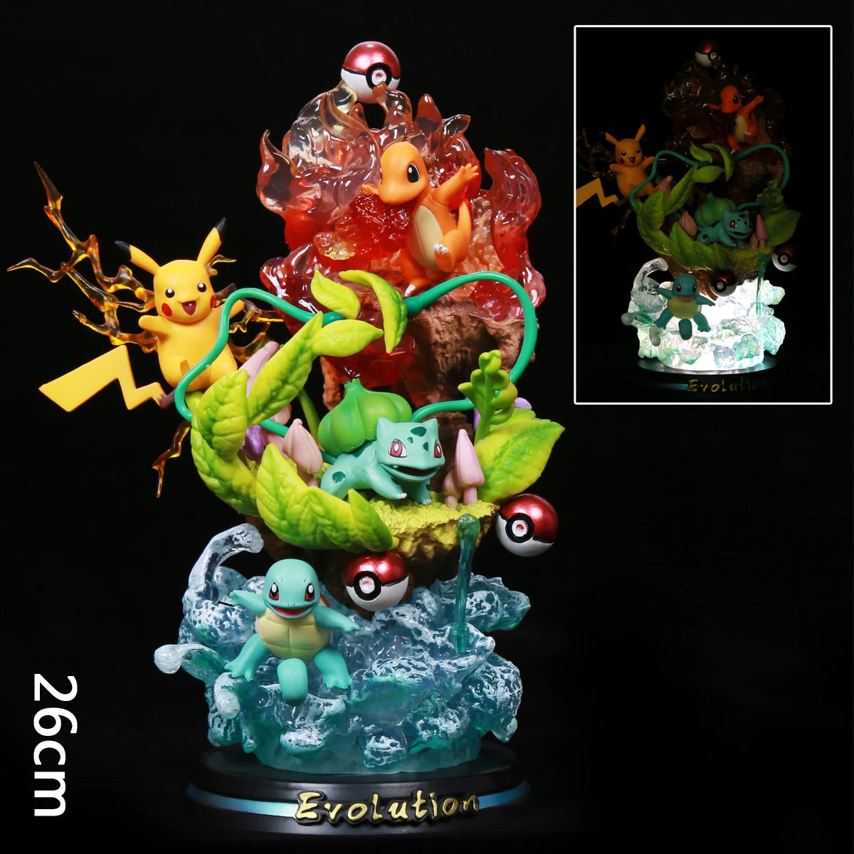 Pokemon Evolution Eevee Anime Figure Charizard Raichu Mewtwo Dragonite Venusaur Gengar Illuminous Figurine PVC Statue Model Toys