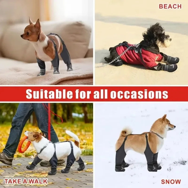 Hundestiefel mit Hosenträgern, hohe Hundestiefel, rutschfest und wasserdicht, Hundeschuhe, Leggings, Winter, Schnee, Regen, Wandern, Pfotenschutz