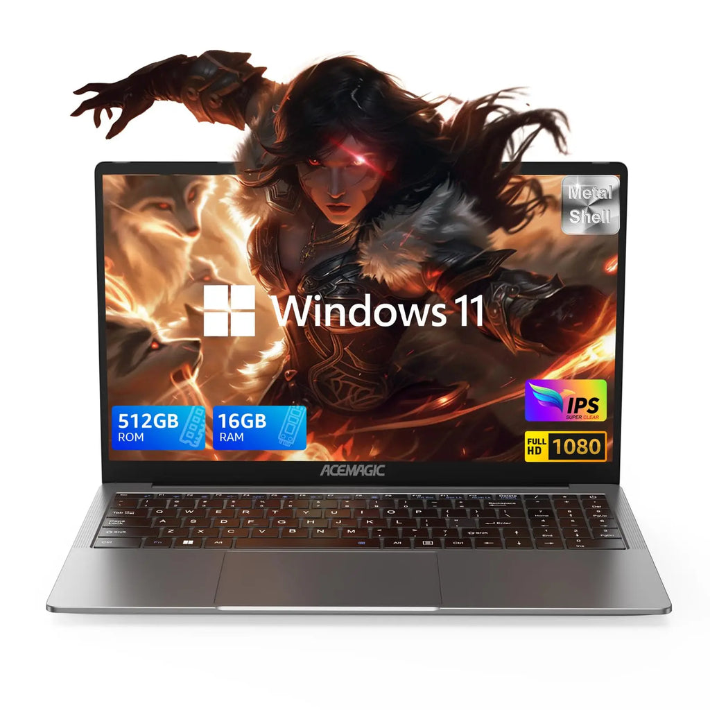 ACEMAGIC 15,6" Ultra Slim Laptop 16GB RAM 512GB SSD Intel N97 Notebook Gamer 1920*1080 Display Büro Studie Computer Windows 11
