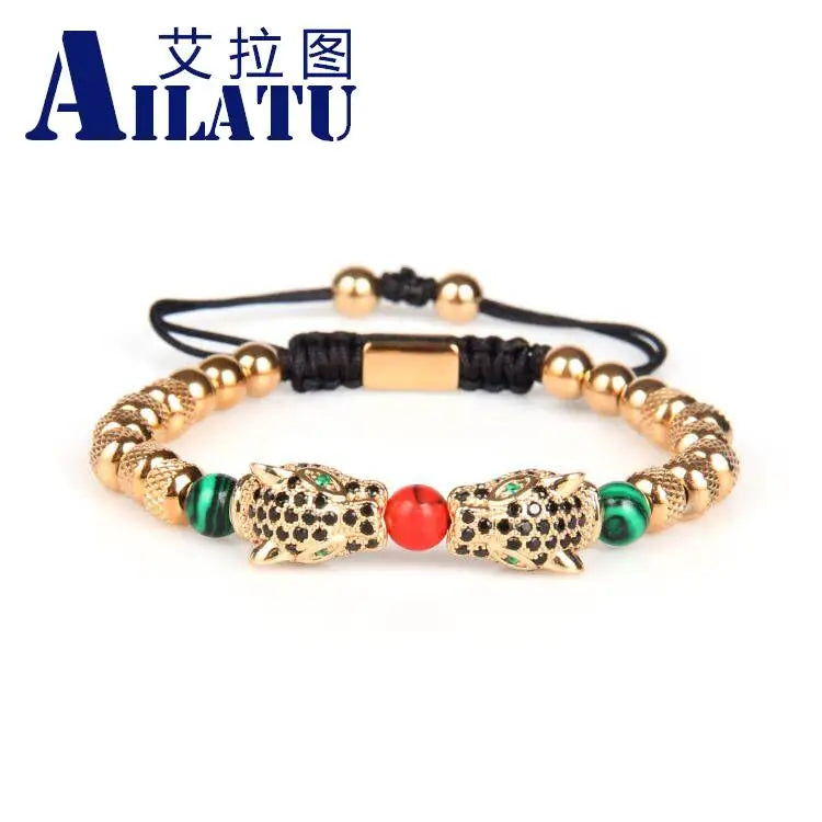 Ailatu 5 teile/los Luxus Handgemachte Panther Flechten Armband Edelstahl Leopard Schmuck Kostenlose Logo Service