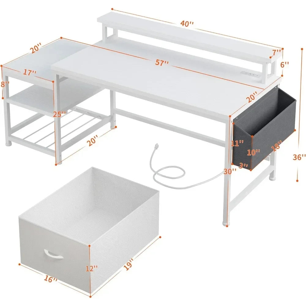 Gaming Desk with Drawers and Printer Space,Computer Desk with File Drawers Cabinet,Study Writing Office Desk