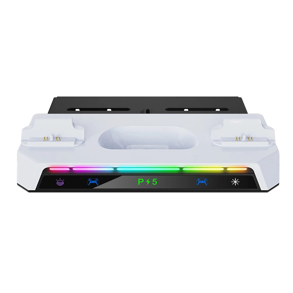 Shelf Floating Mount with Dual Controller Charger RGB Light Wall Stand W/ Headset Holder for PS5/PS5 Slim Disc & Digital Console