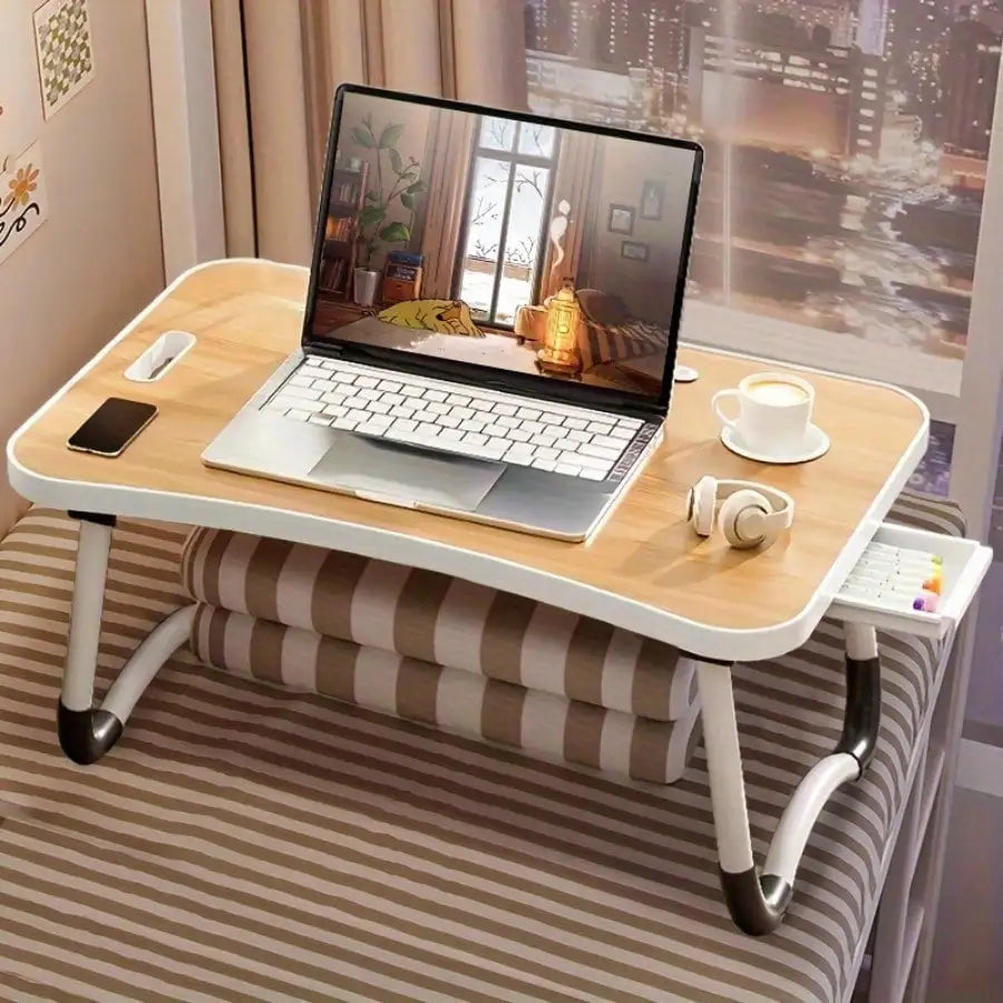 Tragbarer Laptop-Schreibtisch mit Getränkehalter, Tablet-Steckplatz und Hebegriff – faltbarer Laptop-Tisch zum Arbeiten,
