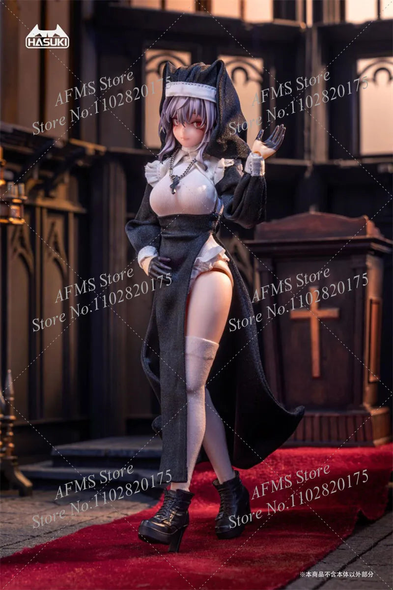 HASUKI 1/12 Scale Collectible Figure Cute Nun Fuede Dress Hat Necklace Clothes Set Fit 6Inch Women Soldier Action Figure Body