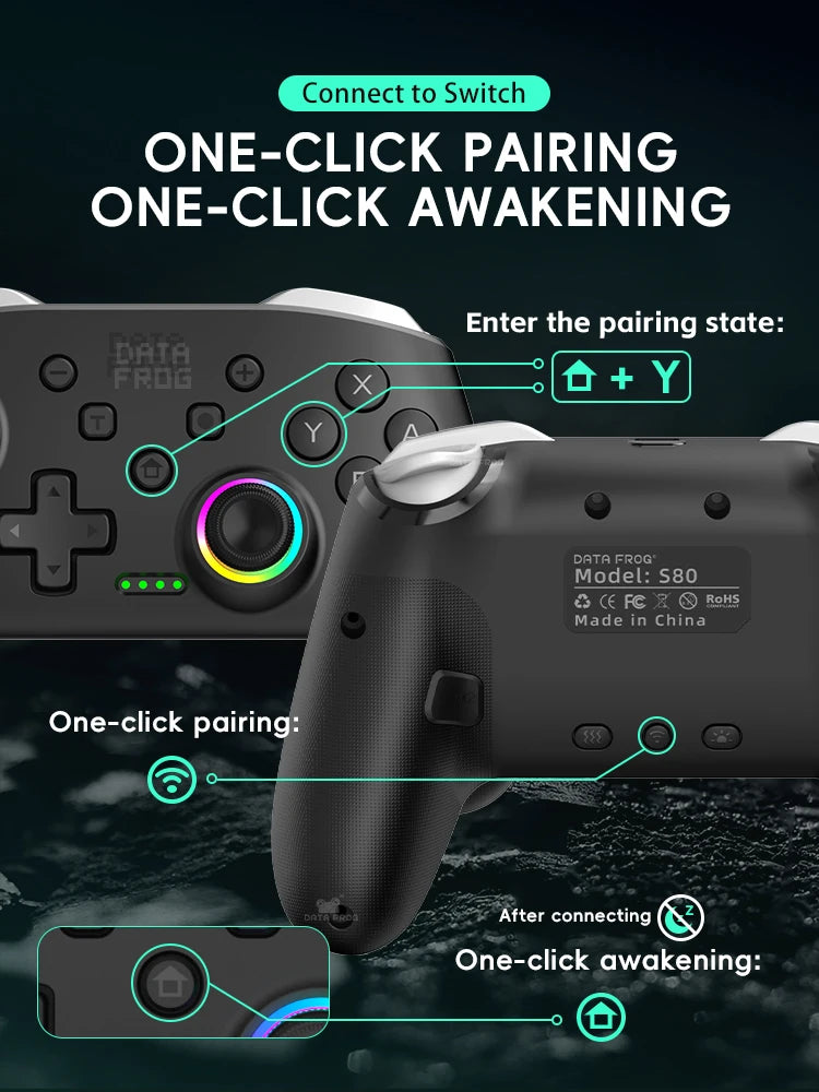 DATA FROG Wireless Pro Controller Universal Gamepad for Console with Gyro Sensor Dual Vibration Rechargeable Joystick