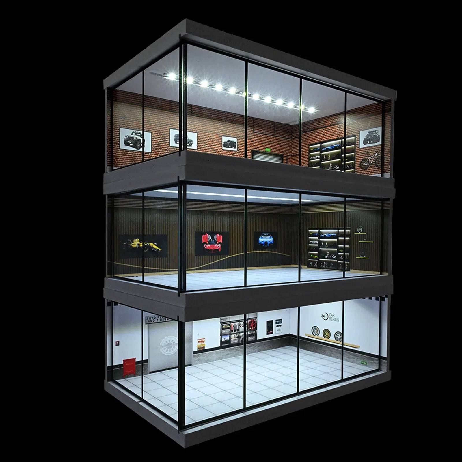 1: 43 Diorama Car Garage Model LED Lighting  Car Showroom Parking Lot Scene Display Models Toys
