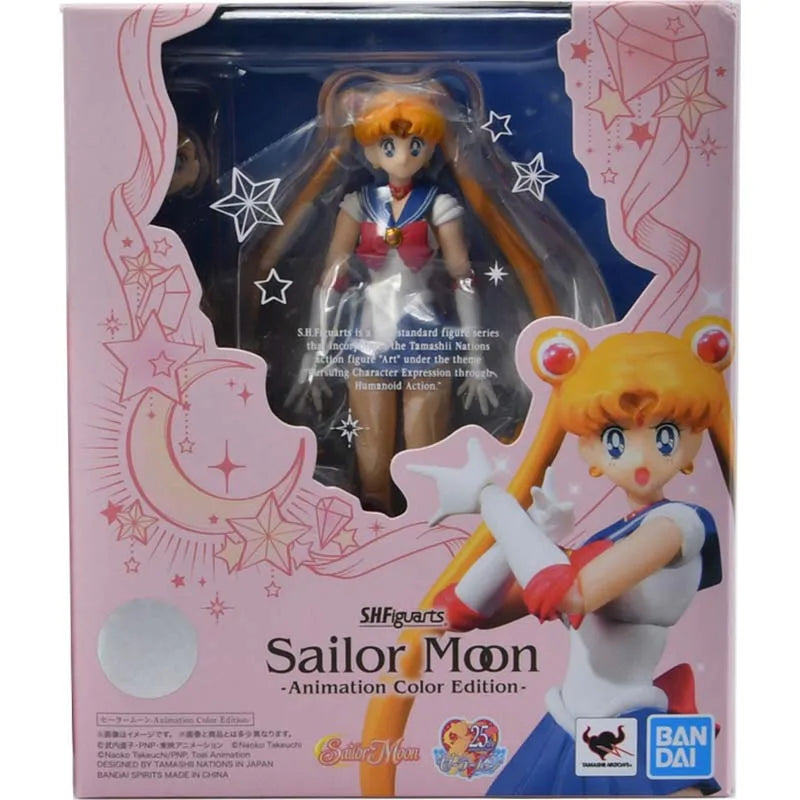 Bandai Sailor Moon Anime Figure SHF Chibi Moon Sailor Moon Mercury Mars Jupiter Venus Uranus Neptune Action Figure Toys Gift