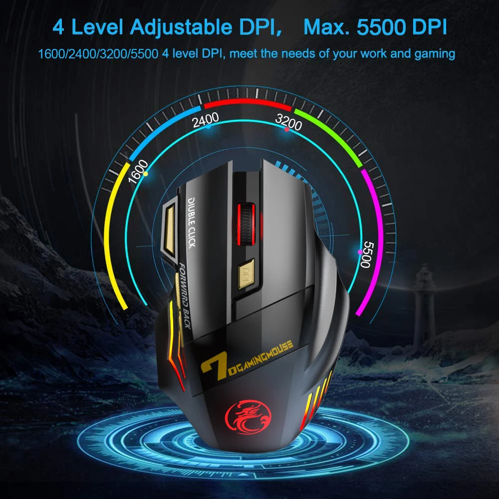 Акумулаторна безжична мишка Bluetooth Gamer Gaming Mouse Computer Ergonomic Mause с подсветка RGB безшумни мишки за лаптоп