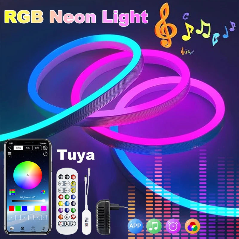 RGB LED Strip Lights 3/5/10M Tuya Smart App Bluetooth Music Sync Color Changing Flexible Rope Lamp for Home Party Gaming Beroom