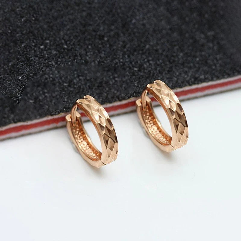 Classic New in Trend 585 Purple Gold Faceted Hoop Earrings for Women Simple Plated 14K Rose Gold Earings Party Jewelry
