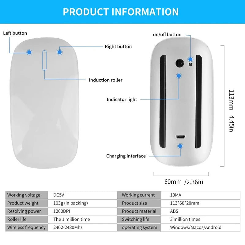 Xiaomi Drahtlose Bluetooth Magic Computermaus Wiederaufladbare Touch Schlanke ergonomische Dual-Modus Silent PC-Mäuse für Apple Macbook Air