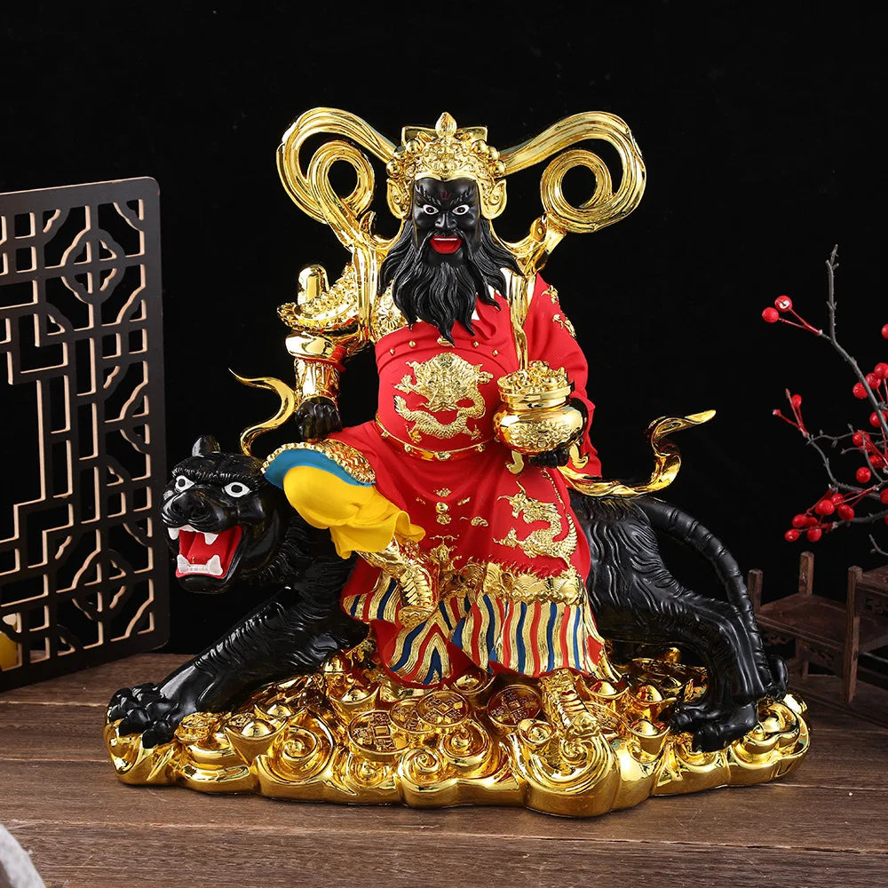 God of Wealth Zhao Gongming Rresin Statue of Tiger Resin Statue of Buddha Home Offering