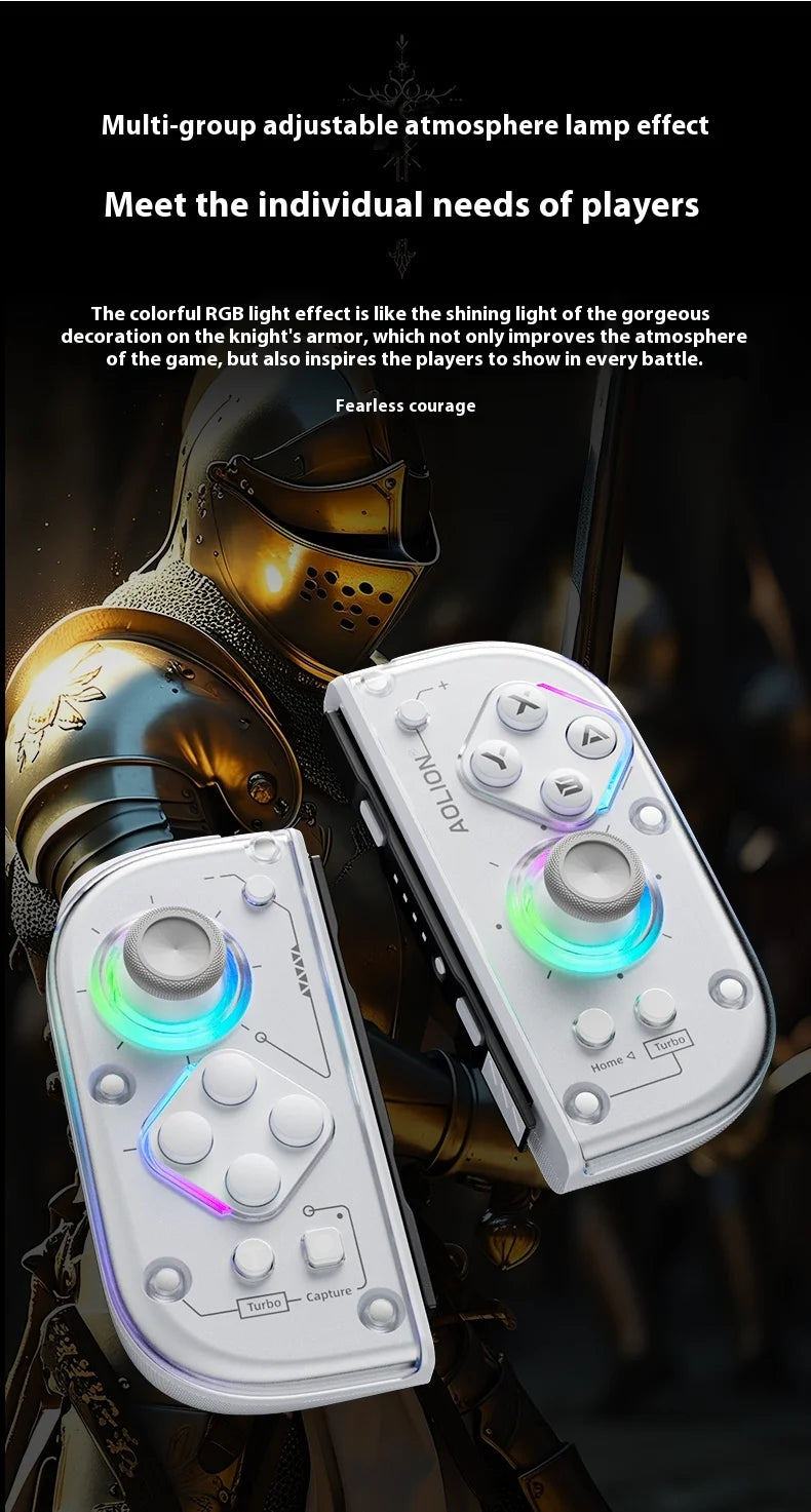 Aolion J20 Wireless Knight Gamepad für links und rechts, RGB-Bewegungssensor, Hall-Joystick für Nintendo Switch 1/2, Controller-Zubehör 