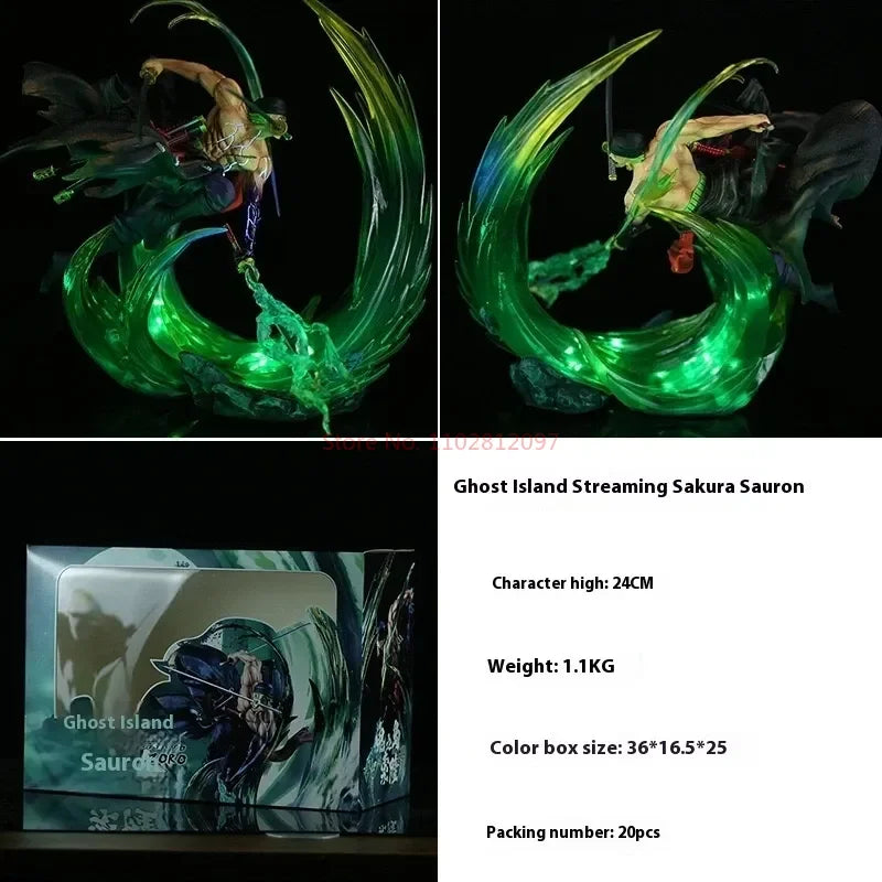 24cm One Piece Figure Roronoa Zoro Anime Figures Gk Luminous Pvc Statue Model Cool Room Decoration Toy Gift Children