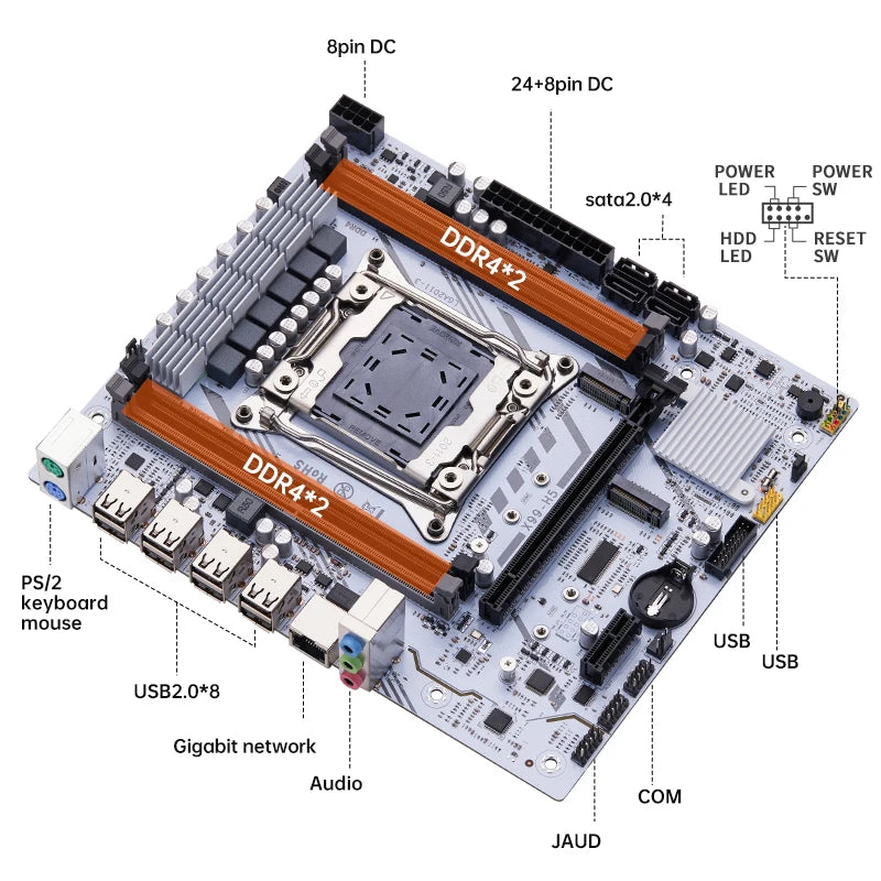 QIYIDA X99 Motherboard Set Kit Xeon LGA2011-3 E5 2650 V4 2pcs*8gb=16GB DDR4 RAM USB PCI 3.0 NVME M.2 SATA M-ATX