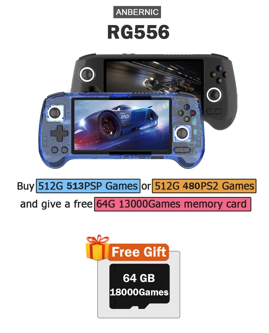 ANBERNIC RG556 Handheld Game Console 5.48 Inch AMOLED Screen 1080*1920 Android 13 RAM8G+128G PS2Game 5G WIFI 512G 80000Games